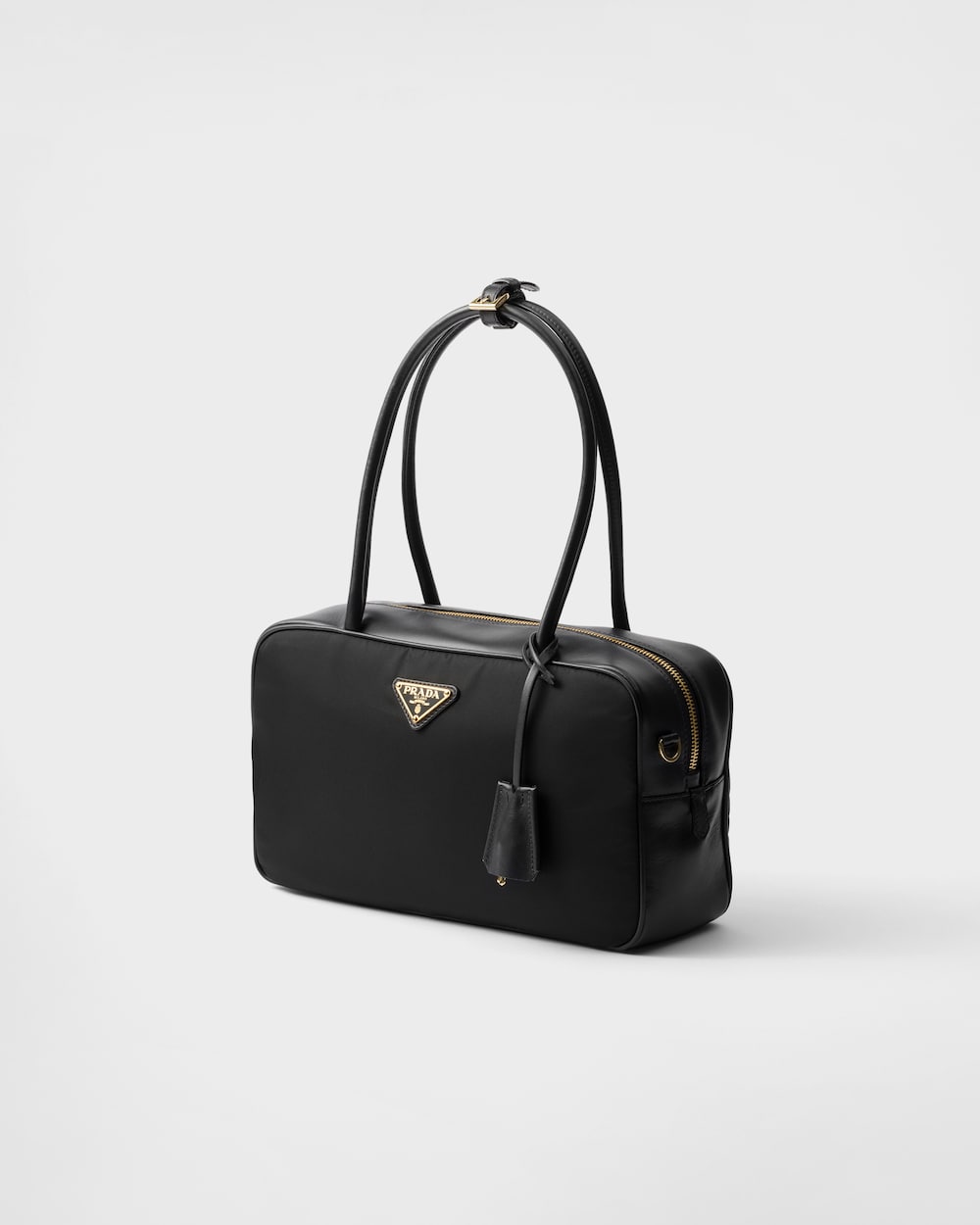 Re-Nylon and Leather Medium Top-Handle Bag With Padlock - Image 2